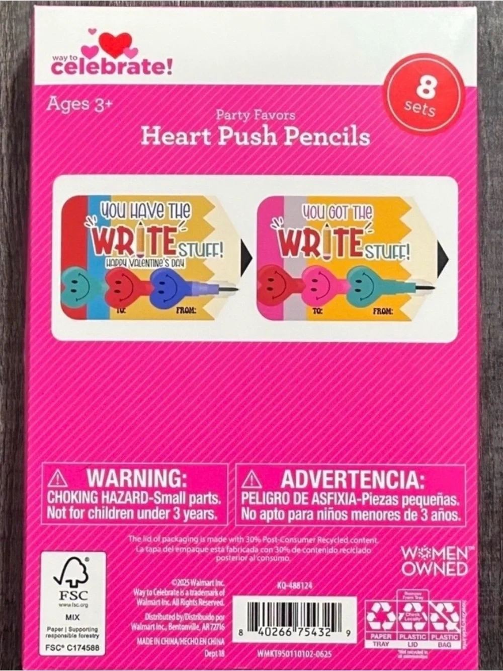 💞 New Pack of 8 Party Favor Heart Push Pencils with Smiley Faces